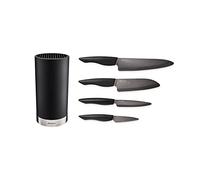 Kyocera KB-RD BK 4KN ZK EU Set de couteaux en céramique avec couteau à éplucher, couteau universel, couteau Santoku et bloc rond pour 8 couteaux, lame en céramique de zircone noire