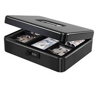 KYODOLED Caisse à monnaie en métal avec serrure à combinaison pour argent - Boîte en métal avec plateau pour billets de sécurité - 30 x 24 x 9 cm - Noir - Taille XL