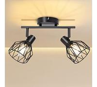 KYOTECH Plafonnier LED 2 Spots Pivotants & Orientables Rétro en Métal Noir Cage Spots de plafond Applique murale Noir Douille E14,Spot pour Cuisine Chambre Coucher,livré sans ampoules