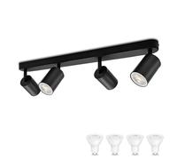 KYOTECH Plafonnier LED GU10 4 Spots Orientables 4 ampoules LED 5 W blanc chaud 3000K GU10 incluses,Spot Plafond GU10 Noir Applique Plafond Interieur Pivotants Applique murale LED