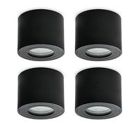 KYOTECH Spot LED en Saillie IP44 pour salle de bain Ø80x65mm Plafonnier Luminaire pour Module LED Ronde Apparent Downlight Lampe Noir, Ampoule non incluse, Lot de 4