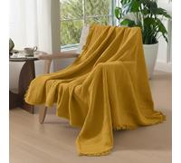 KyraHome Grande Couverture en Mousseline 100% Coton Bio pour canapé, Adulte, Teinture végétale, Respirante, légère, Douce pour Femme, Toutes Saisons, 127 x 152,4 cm, Jaune Moutarde