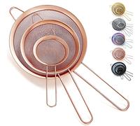 Kyraton Ensemble 3 pièces de passoire à mailles fines en or rose, tamis à farine en cuivre pour la cuisson, tamis en acier inoxydable, séparateur de sauce, passoires à pâtes Stasher tamis