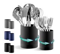 Kyraton Set de 2 Porte-Ustensiles de Cuisine, Rotatif 360° - Extra-Large en Plastique pour Comptoir + Petit Récipient pour Couverts, Brosses à Dents, Stylos & Crayons de Bureau.