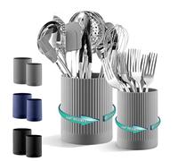Kyraton Set de 2 Porte-Ustensiles de Cuisine, Rotatif 360° - Extra-Large en Plastique pour Comptoir + Petit Récipient pour Couverts, Brosses à Dents, Stylos & Crayons de Bureau.