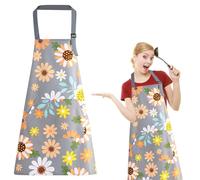 KYSUN Tablier Réglable avec Poches, Imperméable Tabliers de Cuisine pour Femmes, Tabliers Fleuris, Tablier à Bavette à Col Réglable Tabliers de Chef Floraux, pour Pâtisserie, Barbecue (fleurs)
