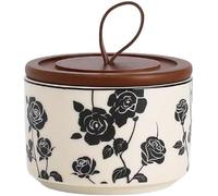 KYUEPONG Sucrier, Boîte hermétique en céramique Rose avec couvercle en bambou, pot de stockage des aliments for thé, grains de café, sucre, noix(Black 1 PCS)