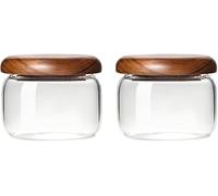 KYUEPONG Sucrier, Mini récipient de stockage de nourriture en verre avec couvercle en bois hermétique, boîte à thé en grains de café, pot for épices, sucre