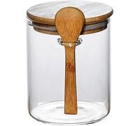 KYUEPONG Sucrier, Récipient à joint en verre, sucrier, pot à épices, stockage des aliments avec couvercle en bois, cuillère
