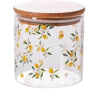 KYUEPONG Sucrier, Récipient hermétique de stockage de thé de boîte en verre de bidon avec le réservoir de pot de nourriture de couvercle en bambou pour, café, herbe, sucre(Lemon,18 OZ)
