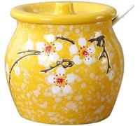 KYUEPONG Sucrier, Sucrier à fleurs en céramique, Pot d'assaisonnement, Pot de stockage de sel et de poivre avec couvercle et cuillère(Yellow)