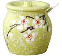 KYUEPONG Sucrier, Sucrier à fleurs en céramique, Pot d'assaisonnement, Pot de stockage de sel et de poivre avec couvercle et cuillère(Green)
