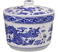 KYUEPONG Sucrier, Sucrier en céramique, pot de rangement bleu et blanc, plat à bonbons, assaisonnement avec couvercle