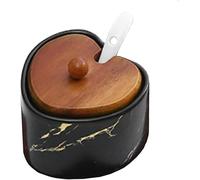 KYUEPONG Sucrier, Sucrier marbré en céramique, pot d'assaisonnement en forme de cœur, rangement avec couvercle, cuillère