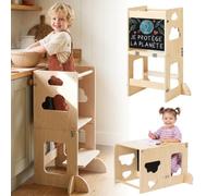 KYWAI® Tour d observation enfant - Tour d'observation montessori pliable 3 en 1 Premium: convertible en bureau avec ardoise, bois FSC, entreprise durable engagée dans la reforestation, pour enfants 1-