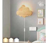 KZT Applique Murale Bois avec Prise Lampe Murale Nuage Créatif 3 Températures Couleur Appliques Murales avec Ampoule G9 Veilleuse Enfants pour Chambre Enfant Bébé Chevet