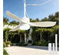 KZT Ventilateur de Plafond avec Lumière IP65 Extérieur Blanc Plafonnier Ventilateurs avec Télécommande Dimmable 106CM 6 Vitesses Ventilateur Suspendu Silencieux pour Terrasse Gazebo