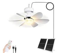 KZT Ventilateur solaire de plafond avec éclairage et télécommande, LED à intensité variable, plafonnier à trois vitesses, lumière réglable pour extérieur, jardin, gazebo, camping