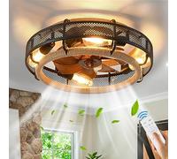 KZT Ventilateurs de Plafond avec Lumière et Télécommande Lampe de Ventilateur E27 Vintage Fan Plafonnier Métal Cage Lustre de Ventilateur Silencieux Industriel pour Chambre Salon Fan Lustre Éclairage