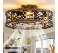 KZT Ventilateurs de Plafond Silencieux avec Lampe Intégrée E27 Vintage Fan Plafonnier avec Télécommande Cage en Métal Ventilateur de Luminaire pour Salon Chambre Salle à Manger Lumière