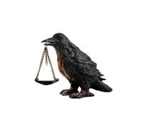 KzW959 Figurine d'animal en polyrésine peinte à la main Motif corbeau debout sur une petite figurine d'animal Noir 16 x 23 cm