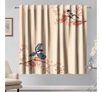Kzzfqxb 117x183cm 2 Panneaux Rideaux de Peinture Chinoise, Fleurs Ocre Rose Arbres en Fleurs Pies Heureuses Fines Drapés de Fenêtre pour Salon Chambre Élégant Exquis