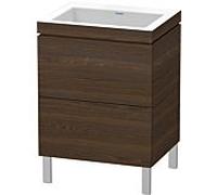 L-Cube Duravit vasque LC6936N6969 60 x 48 cm, sans trou pour robinet, noyer brossé, 2 coulissants, au sol