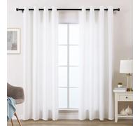 L.Z.E Lot de 2 Rideaux Opaques Blancs avec œillets - Semi-Transparent - pour Salon, Chambre à Coucher - Doux - Translucide - Fibres Naturelles - Blanc cassé - 225 cm de Long