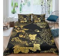 L5Y7U8B3 Parure Housse 3D Fleurs Or Chambre Moderne | Résistant à la décoloration, Toutes saisons, Respirant, Doux, Lavable en machine King（220x240cm）
