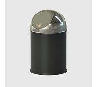 La Briantina Poubelle de salle de bain en acier avec couvercle à pression, couleur noire intense, Ø 20 x h 35 cm, capacité 8 litres