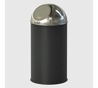 La Briantina Poubelle de salle de bain en acier avec couvercle à pression, couleur noire intense, Ø 24 x h 51 cm, capacité 20 litres