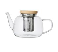 La Cafetière Rialto Théière en Verre à Couvercle en Bois Élégant, 4 Tasses en Verre Borosilicate Anti-Goutte, Filtre Amovible en Acier Inoxydable, Résiste à la Chaleur et aux Chocs Thermiques, 1,2 L