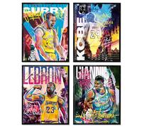 La célèbre star du basketball Affiche Le mur Art 8x10 pouces Impression sur toile Sans cadre Ensemble de 4, Sport de basketball Affiche Décoration chambre garçon