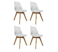 La Chaise Espagnole Salou - Lot de 4 chaises style nordique, blanc, siège rembourré en simili cuir et base en bois, 48,5x53x82,5cm