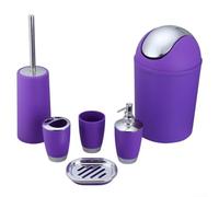 La collection moderne d'accessoires de salle de bain 6 pièces comprend un porte-brosse à dents, un porte-savon, une brosse WC et plus encore pour un espace bien rangé (violet)