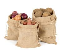 La Cordeline 3 Sacs Toile Jute Naturel Pour Stockage, Conservation des légumes, Pomme de terre oignons, avec Cordon de Serrage. 3 Tailles S, M, L