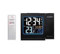 La Crosse Technology WT552-BLA Réveil radio, avec projection en rouge, écran LCD couleur, température intérieure et extérieure, noir