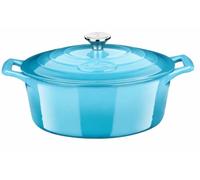 La Cuisine Cocotte ovale en fonte émaillée, 5 litres, 29 cm, intérieur en émail noir mat, compatible tous feux et four, couleur turquoise.