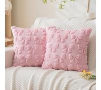 La Desire Lot de 2 Housses de Coussin 45 x 45 cm Motif nœud Rose Taie d'oreiller en Fausse Fourrure Douce Décoration Jacquard pour Chambre, canapé, Maison de Vacances