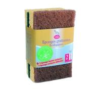Droguerie Ecologique - 1 éponge verte + 1 éponge marron à récurer en matières recy s