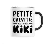 La French Touch Mug Petite calvitie, gros kiki - Imprimé en France - Tasse originale en céramique - Cadeau Anniversaire Chauve Humour original rigolo (Noir)