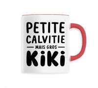 La French Touch Mug Petite calvitie, gros kiki - Imprimé en France - Tasse originale en céramique - Cadeau Anniversaire Chauve Humour original rigolo (Rouge)