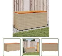 La jardinière Living Store Gartentruhe, couleur beige, dimensions 110x50x54 cm, en polyrotin et bois d'acacia