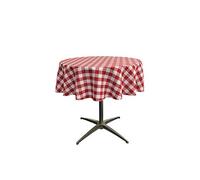 LA Linen Nappe Ronde à Carreaux en Poly, 58 Pouces, Rouge/Blanc, 147,32 x 147,32 x 0,04 cm