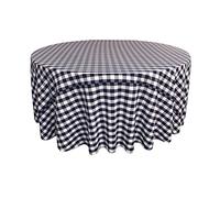 LA Linen Nappe Ronde à Carreaux en Polyester, 305 cm, Bleu Marine/Blanc