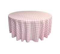 LA Linen Nappe Ronde en Polyester Vichy à Carreaux 305 x 305 x 0,04 cm Rose/Blanc