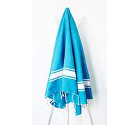 LA MAISON D'AMELIE Fouta 100 cm x 200 cm Cap Ferret Bleue- 100% Coton - Finition Franges