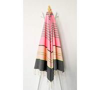 LA MAISON D'AMELIE Fouta 100 cm x 200 cm Five Gris foncé, Jaune Fluo, Rose Fluo et Gris - 100% Coton - Finition Franges