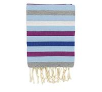 LA MAISON D'AMELIE Fouta 100 cm x 200 cm Multy Bleu Brise Rayures Lilas, Indigo, Grises et Blanches - 100% Coton - Finition Franges
