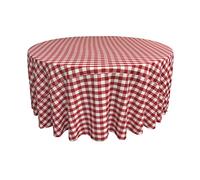 La Nappe Ronde en Lin à Carreaux Vichy, Polyester, Blanc/Rouge, 335.28 x 335.28 x 0.04 cm